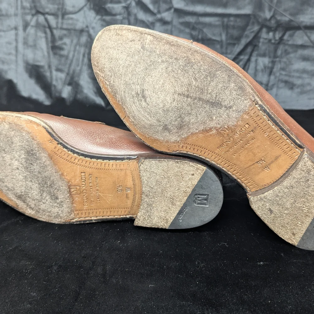 Bruno Magli Men's Tan Leather Slip-On Loafers - Picture 6 of 8